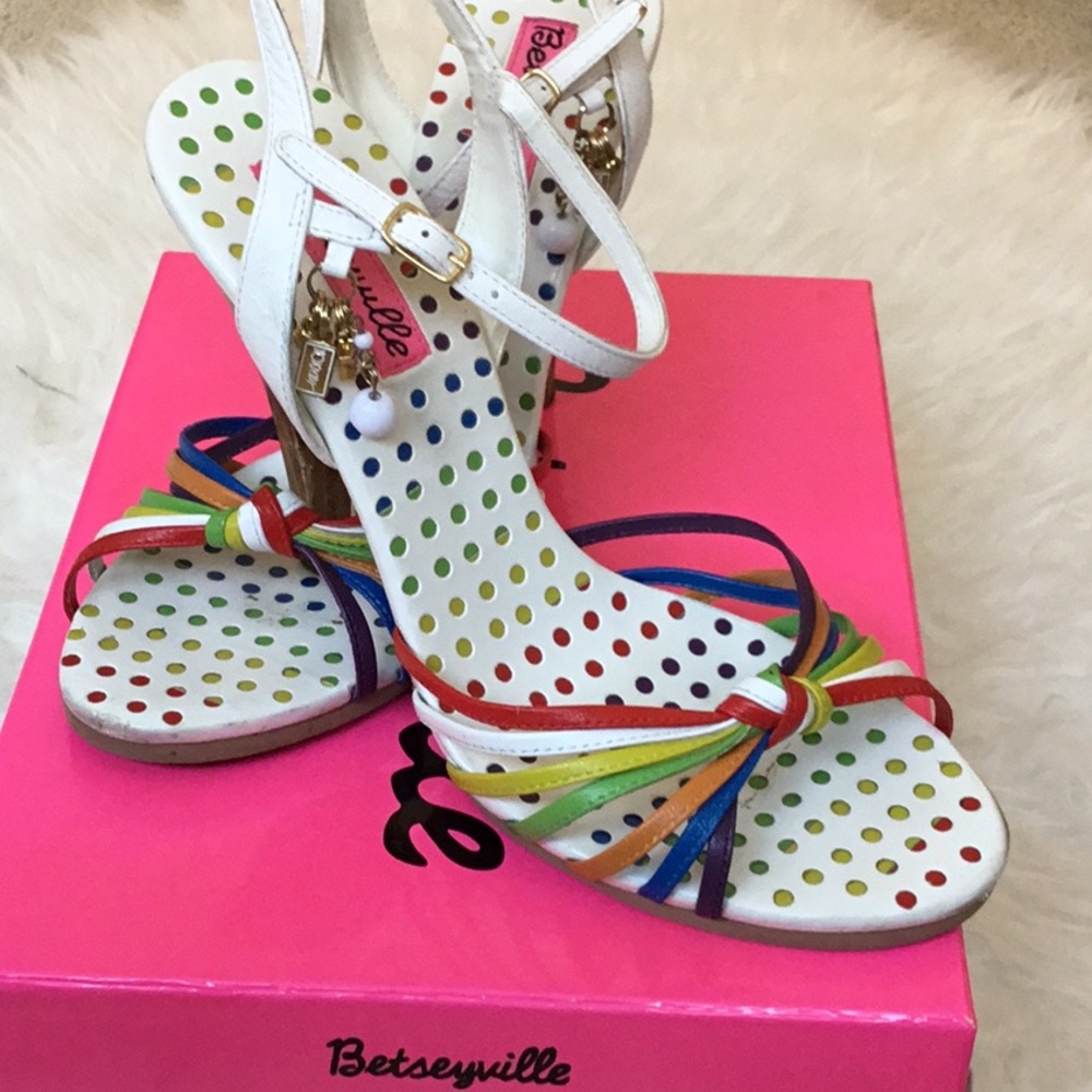 Betseyville by Betsy Johnson strappy rainbow sandals heels